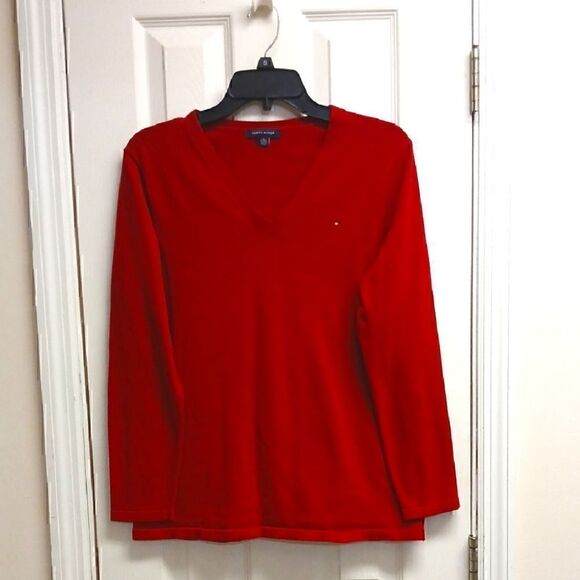 ❄️Tommy Hilfiger Red Sweatshirt with Long Sleeves and Classic Crew Neck - Picture 1 of 6